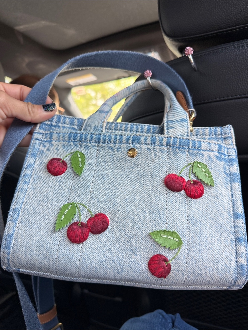 Coach Denim Cherry Embroidered Tote - Picture 8 of 9